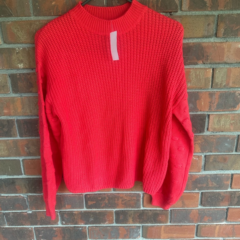 Always Red Crew Neck Sweater with Ribbed Texture
